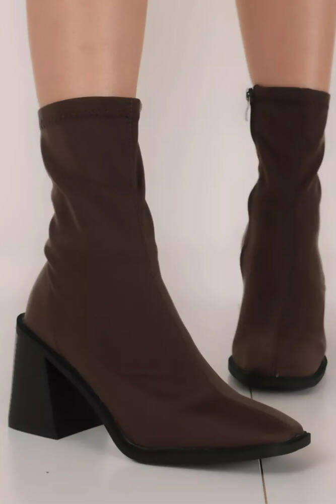 Faux Suede Chunky Heeled Sock Ankle Boots