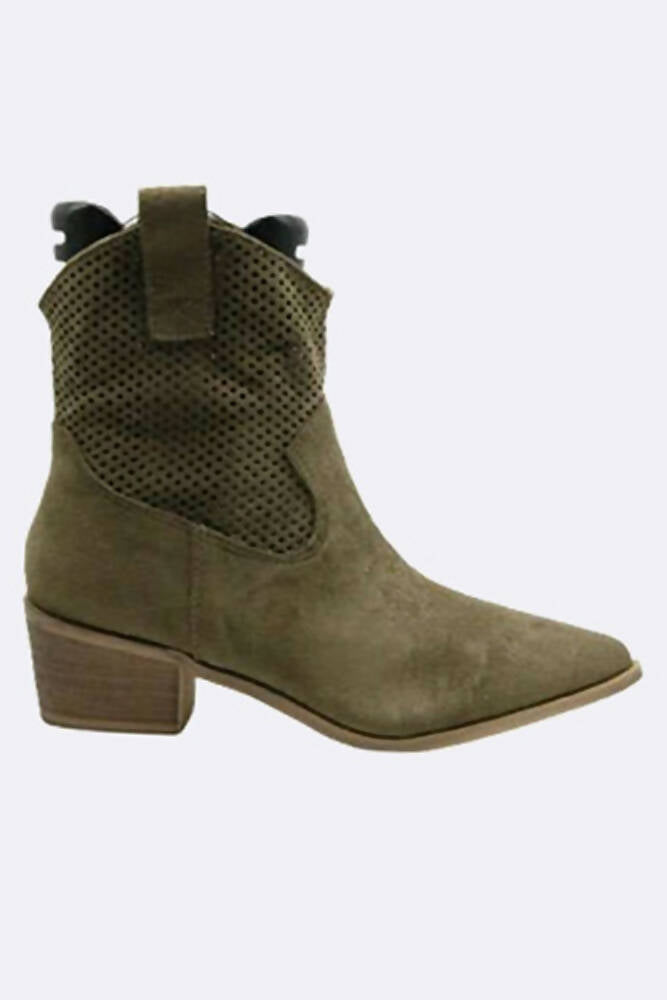 Faux Suede Laser Sock Detail Ankle Boots