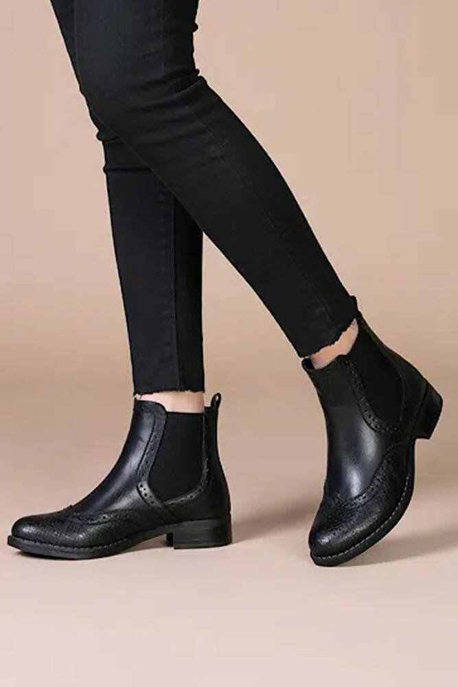 Chelsea Brogue Pull on Ankle Boots