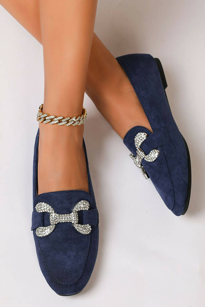 Diamante Detailed Suede Loafers